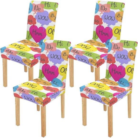 POGLIP Speech Bubbles Stretch Chair Cover Protector Seat Slipcover for Dining Room Hotel Wedding Party Set of 4