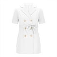 thumbnail image 6 of Women's Summer Dresses Solid-Color Button-Front Belted Short-Sleeve Collared Blazer-Style Dress for Casual Gatherings and Everyday Wear, 6 of 7