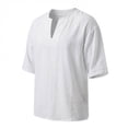 thumbnail image 4 of Mens Beach Shirts Linen 3/4 Sleeve Notch V-Neck Lightweight Breathable Summer Hawaiian Tops Fathers Gift, 4 of 6