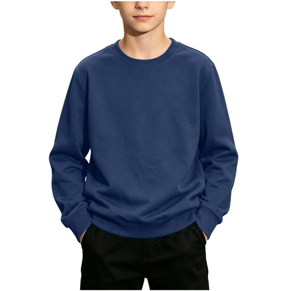 FSYBOA Boys Lightweight Sweatshirts Size 12T, Casual Crew Neck Long Sleeve Pullover Kids Long Sleeve Tops Navy