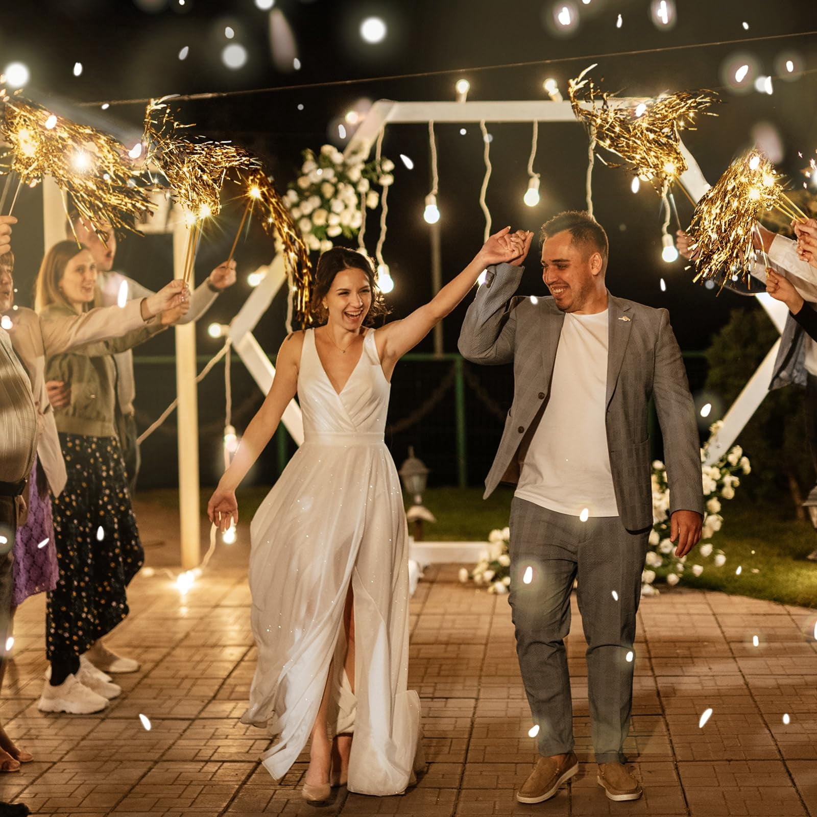 20 Pcs Wedding Send Off Lighted LED Tinsel Wedding Wands Light Up Streamers Foil Tinsel Ribbon Stick for Wedding Baby Shower Birthday Party Holiday Events (Silver)