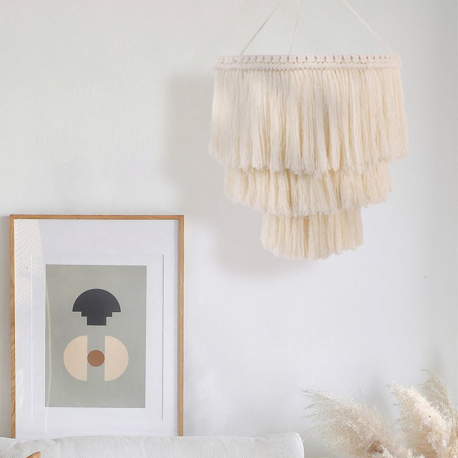 oshhni Macrame Lamp Shade Lampshade Boho Nordic Handmade Cotton Rope Hanging Light Cover Pendant Light Shade for Nursery Office Dorm C
