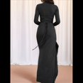 thumbnail image 4 of Vestido Midi Asimétrico con Abertura Irregular, Cuello Redondo, Larga y Cintura Fruncida para Mujer, Color Liso Negro L, 4 of 7