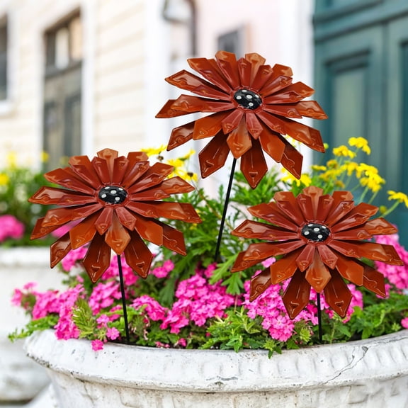 Metal Garden Stake Decor, Flower Yard Art Sculpture, Outdoor Courtyard Decoration Ornament for Lawn Patio Gift Decorative Accent