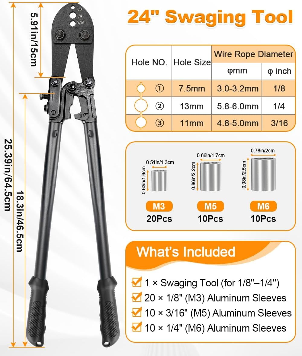 Tootaci Wire Rope Crimping Tool, Metal Cable Swaging Tool for Aluminum Oval Sleeves, Double Sleeves, Crimping Loop sleeve from 1/16-inch to 1/8-inch