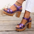 thumbnail image 4 of Rokment Womens Glitter Metallic Platform Chunky Block High Heels Dress Sandals Trendy Casual Comfortable Leather Orthopedic Dressy Pumps Walking Summer Shoes Purple Size 6.5, 4 of 7