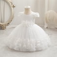 thumbnail image 3 of Girl's 3D Flower Waist Tulle Dress, Baby Toddler Flower Girl Wedding Dress with Bowknot, Shiny Butterfly Pageant Formal Dress for Birthday Christmas Party, 6M-5Y White 110, 3 of 7