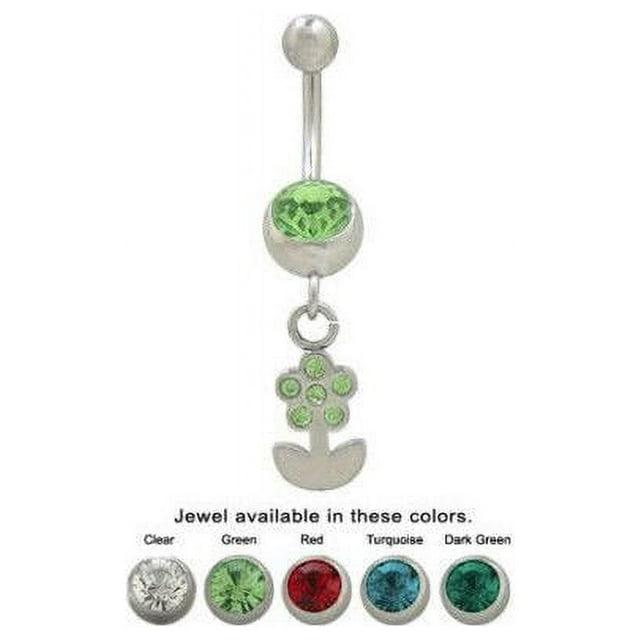 Dangling Flower with Jewels Belly Rings