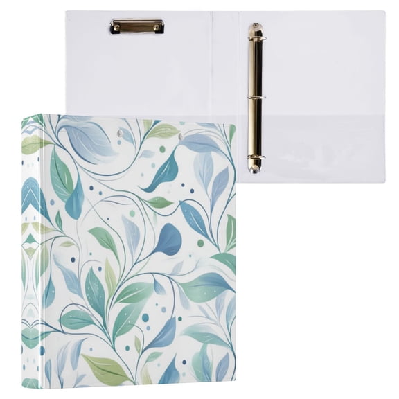 Blue Leaves 3 Ring Hardcover Binders 1.5in Round Rings for Letter-Size Folder Paper Organizer Pockets for Office Student Recipe