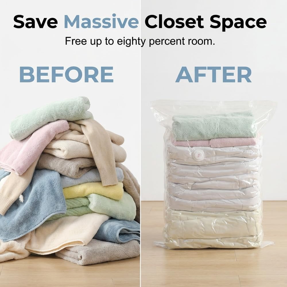 Extra Large Vacuum Storage Bag, Cube Vacuum Seal Bags for Comforters Blankets Bedding Clothing, Space Saver Closet Storage Bags Waterproof Reusable (S+M)