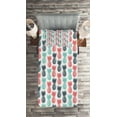 thumbnail image 2 of Ambesonne Tropical Quilted Coverlet 2 Pcs, Stamped Minimal Backdrop, Twin Size, Turquoise White Coral, 2 of 2