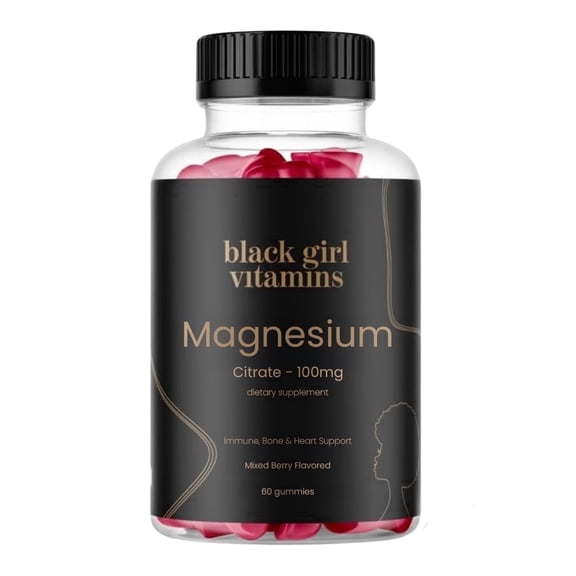 Black Girl Vitamins Magnesium Citrate Gummies | 100mg Magnesium Supplement for Sleep, Muscle & Bone Support | Vegan, Gluten-Free | 60 Count (Mixed Berry, 2-Month Supply)