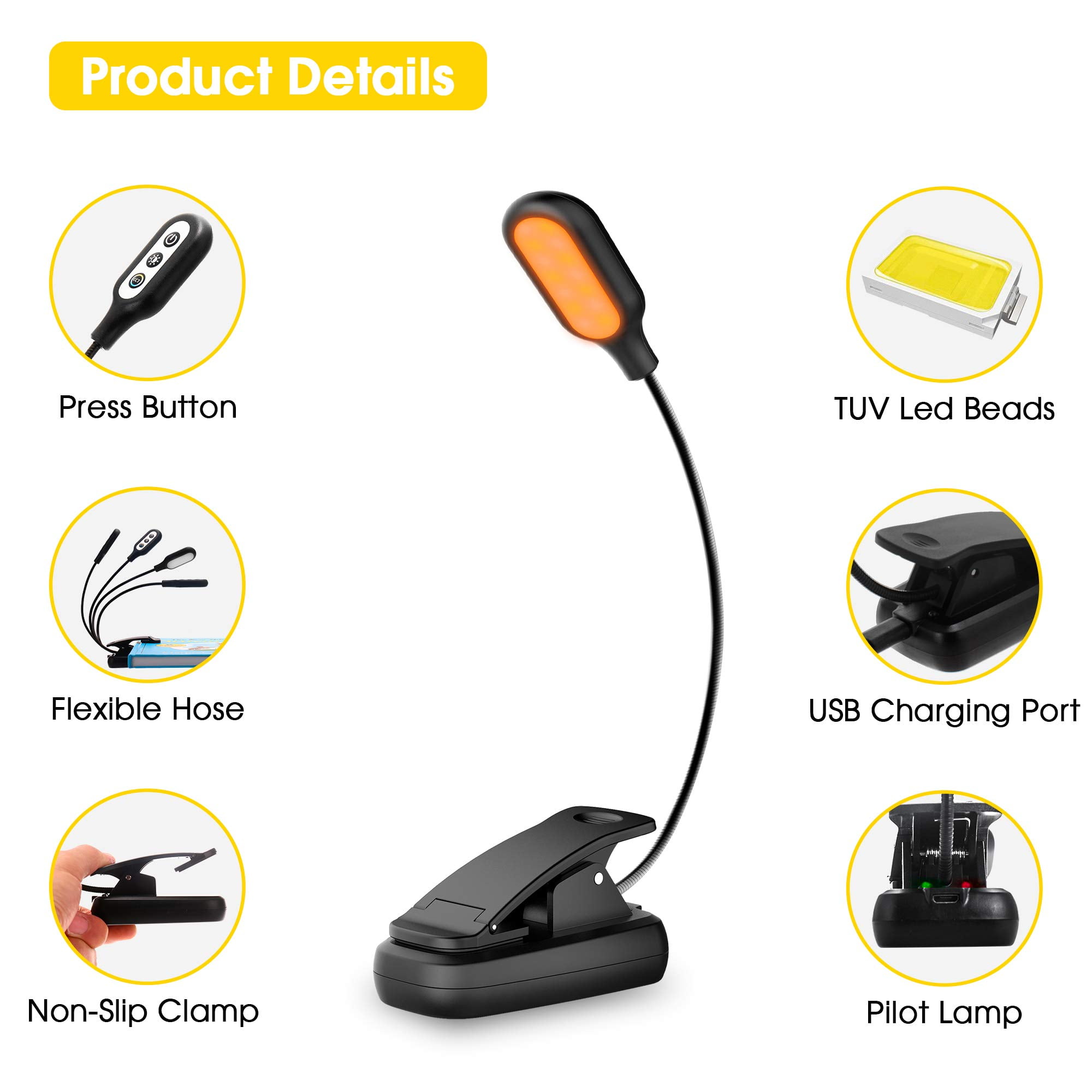 Read and Sleep Like a Baby — Anti-Blue Light Glasses are Not Needed — Charger Amber Book Light No Blue Light Extra Long Cable and Bag Included — 1200mAh Rechargeable Battery by Ecologic Mart.
