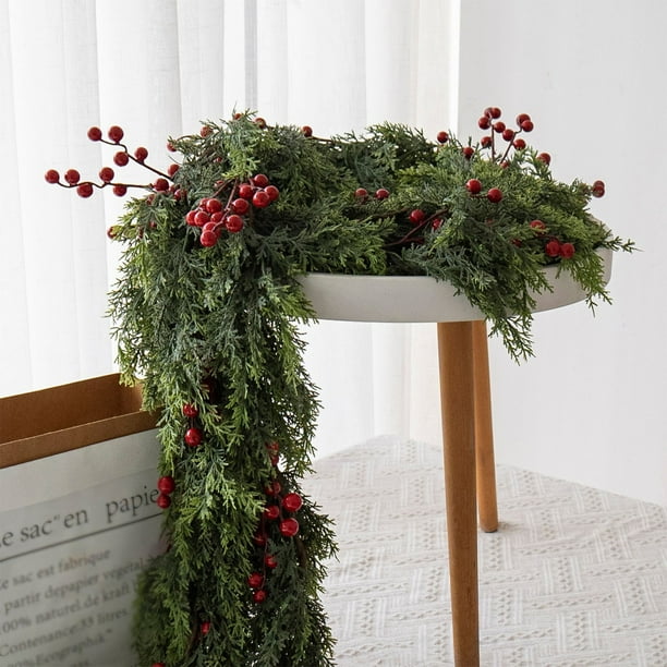 Xihbxyly Vides Verdes Artificiales, Material Premium, Decoraciones de Frutos Rojos, Decoración Navideña Versátil, Corona Navideña de Acción de Gracias, Fácil de Colgar, Repisa para Chimenea, 1 Juego