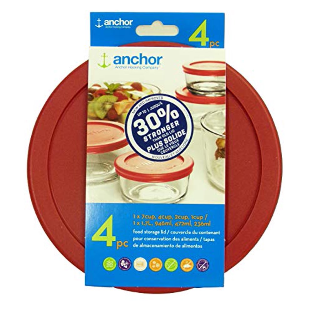 Anchor Hocking Replacement Lids 1x7cup, 1x4cup, 1x2cup, 1x1cup, Red Round lid