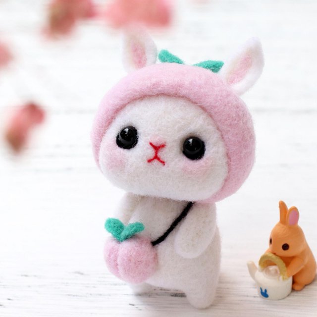 DIY Felting Wool Rabbit Doll Craft Material Package Tools, Kids, Adults, Handmade, Improve Hands On Ability, Watermelon, Carrot, Peach, Strawberry