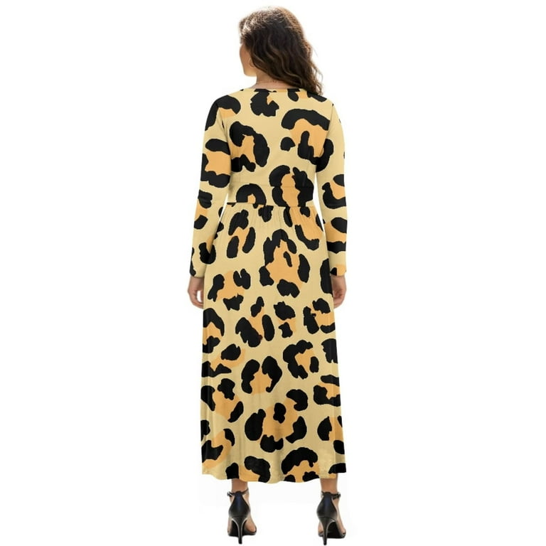 Fkelyi Fall Maxi Dress for Women Long Sleeve V Neck Wedding Guest Dresses Leopard Print Flowy A-Line Elegant Dress with Pockets for Spring, S, Women's Fkelyi Fall Maxi Dress for Women Long Sleeve V Neck Wedding Guest Dresses Leopard Print Flowy A-Line Elegant Dress with Pockets for Spring, S, Women's