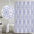 thumbnail image 4 of Polyester Fabric Blue Flower Shower Curtain, Retro Tribal Art Abstract Monochrome Texture Waterproof Bathtub Curtain Bathroom Decor Set with Hooks 66 x 72 Inches, 4 of 6
