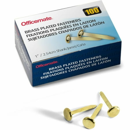 OfficeMate Brass Plated Round Head Fasteners, Brass Material, Paper Fastener, 100 Count