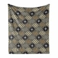 thumbnail image 1 of East Soft Flannel Fleece Throw Blanket, Indonesian Javanese Style Batik Pattern Wavy and Floral Design Old Fashioned Tile, Cozy Plush for Indoor and Outdoor Use, 50" x 70", Tan Black, by Ambesonne, 1 of 6
