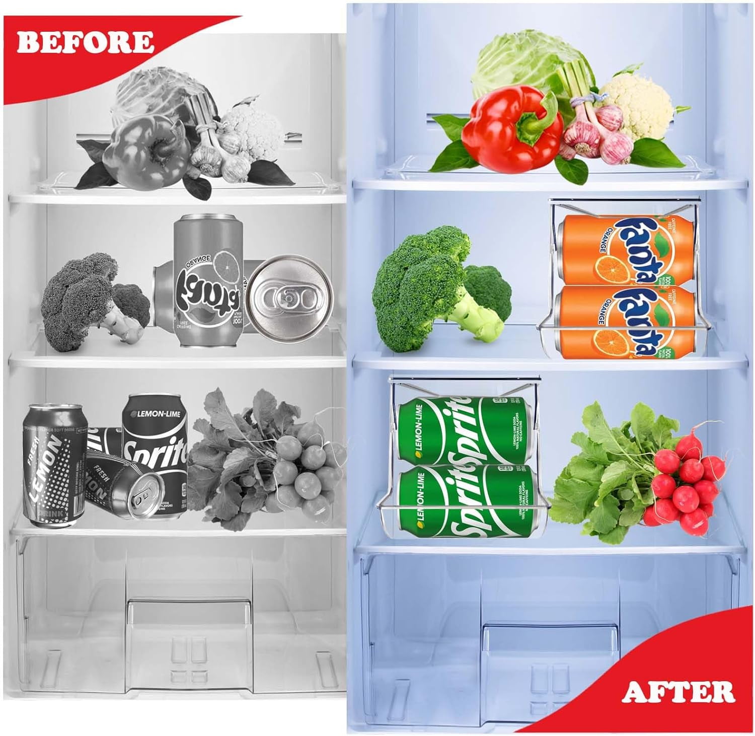 2 Pack Soda Can Organizer for Refrigerator Stackable Can Holder Dispenser with Lid for Fridge Rack Freezer, Clear Storage Bins-Holds 12 Cans Each (Clear)