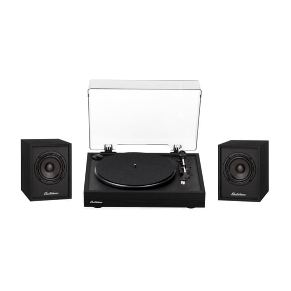 Electrohome Montrose, Upgradable Vinyl Record Player with Huntley, Powered Bluetooth Bookshelf Speakers, 3" Driver, for Warm Natural Sound, Black