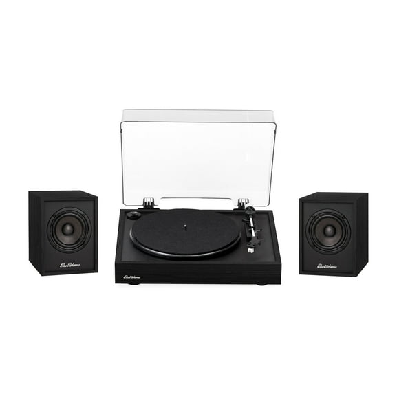 Electrohome Montrose, Upgradable Vinyl Record Player with Huntley, Powered Bluetooth Bookshelf Speakers, 3" Driver, for Warm Natural Sound, Black