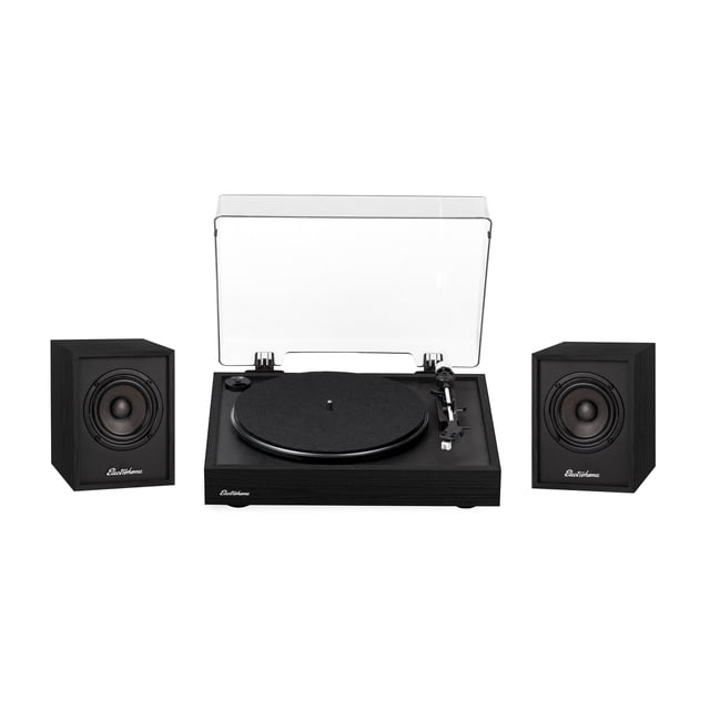 Electrohome Montrose, Upgradable Vinyl Record Player with Huntley, Powered Bluetooth Bookshelf Speakers, 3" Driver, for Warm Natural Sound, Black