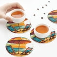 thumbnail image 7 of Fuzoiu Vintage Beach Sunset Print Leather Coasters Set,Drink Coasters Set of 6,for Tabletop Protection, Durable PVC Coasters,Home Décor and Housewarming Gift,Round Shape, 7 of 7