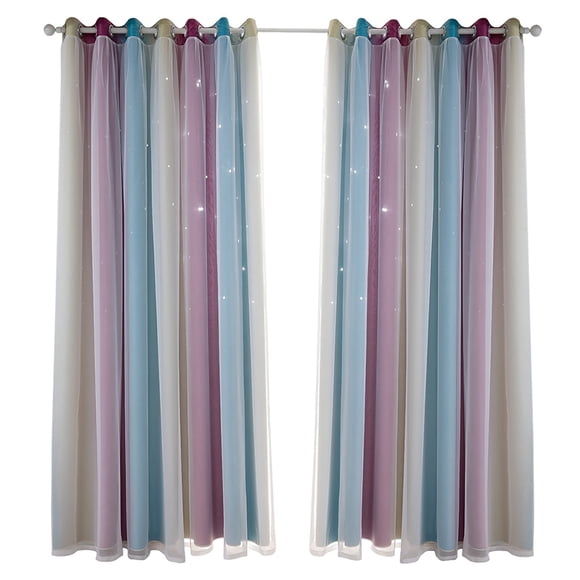 Purple Gradient Sheer Curtain with Hollow-Out Star Design, 53"W x 63"L Cloth Window Drapes, Light Filtering Decorative Curtain Panel for Home Decoration (Single Panel)