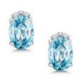 thumbnail image 2 of Gem Stone King 10K White Gold Blue Zircon and White Diamond Earrings for Women (2.43 Cttw, Gemstone December Birthstone, Oval 7X5MM), 2 of 5