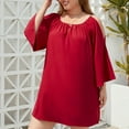 thumbnail image 4 of IROINNID Long Sleeve Dress for Women Summer Square Neck Long Sleeve Loose Solid Plus Size Dress ,Red, 4 of 8