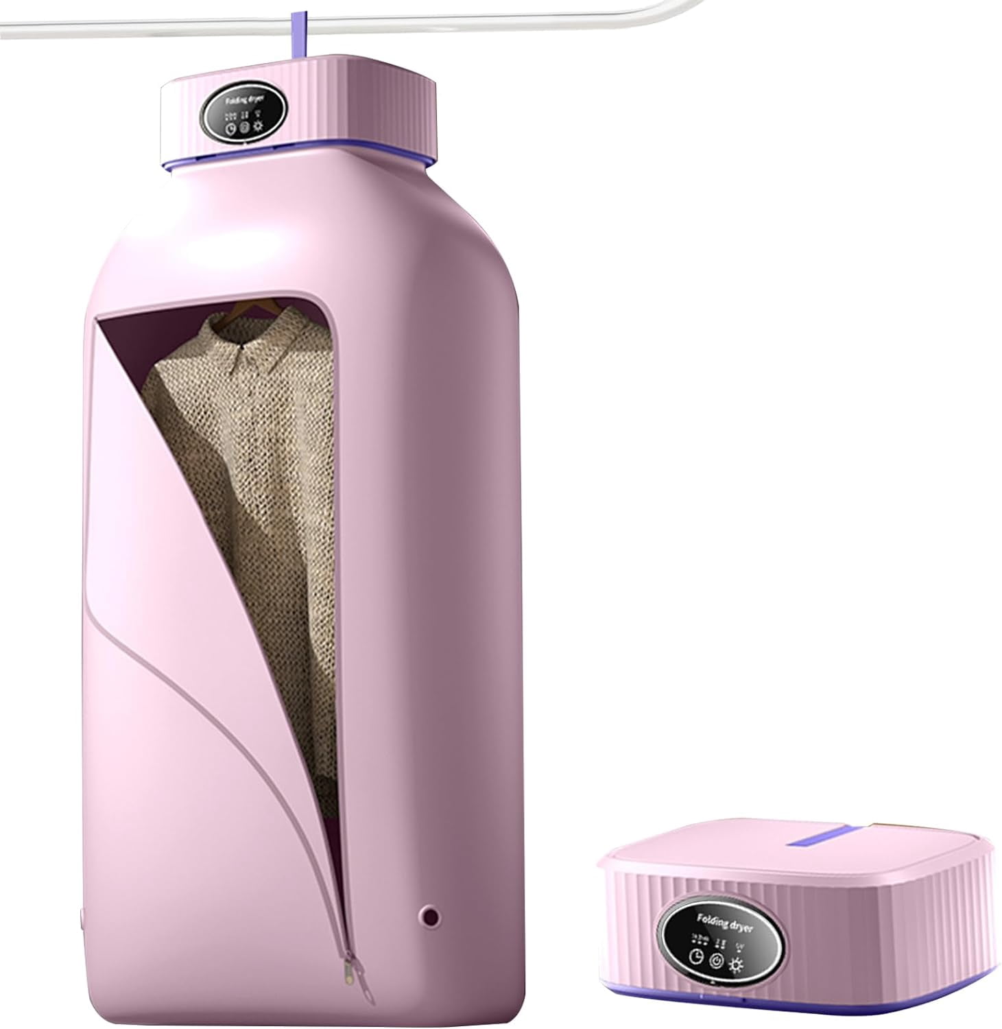 Portable Clothes Dryer, 600W Portable Dryers for Apartment, RV, Travel, Compact Dryer Machine for Small Clothes, Underwear, Baby Clothes, Hanging Dryer Machine with Timer Function, Pink