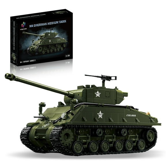 GZBrick WWII US Army M4 Sherman Medium Tank Building Sets Military Toy for Adults Boy Compatible with Lego 1682PCS