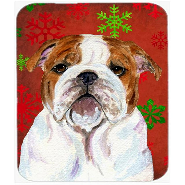 Bulldog Anglais Rouge et Vert Flocons de Neige Noël Tapis de Souris & 44; Hot Pad Ou Trivet