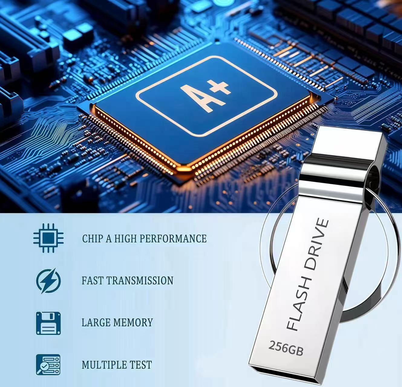 256GB USB Flash Drive Memory Stick Metal Thumb Drive with Keychain Design for Laptop Computer Tablet