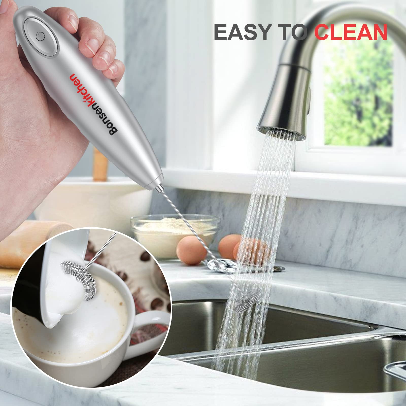 Bonsenkitchen Electric Milk Frother, Automatic Milk Foam Maker, Stainless  Steel Whisk Mini Drink Mixer Blender,Silver 