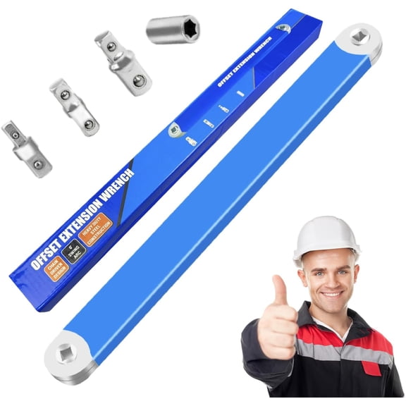 Pro Offset Extension Wrench Set, 15-Inch Impact Ready Tight Reach Tool with 1/4", 3/8" & 1/2" Square Drive Adapters, Zero Degree Ratchet Tool for Automotive Repair (Color a)