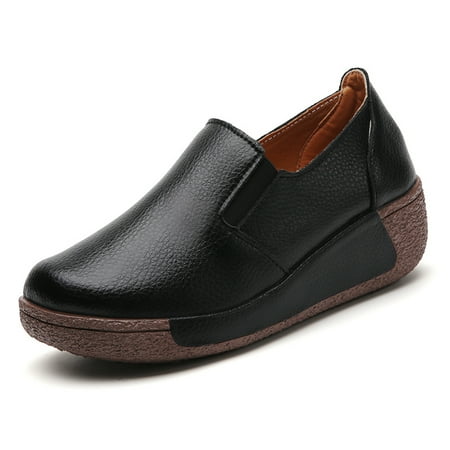 QIYULANC Women s Slip On Platform Loafers Comfort Ladies Wedge Shoes Low Top Moccasins Fall Footwear