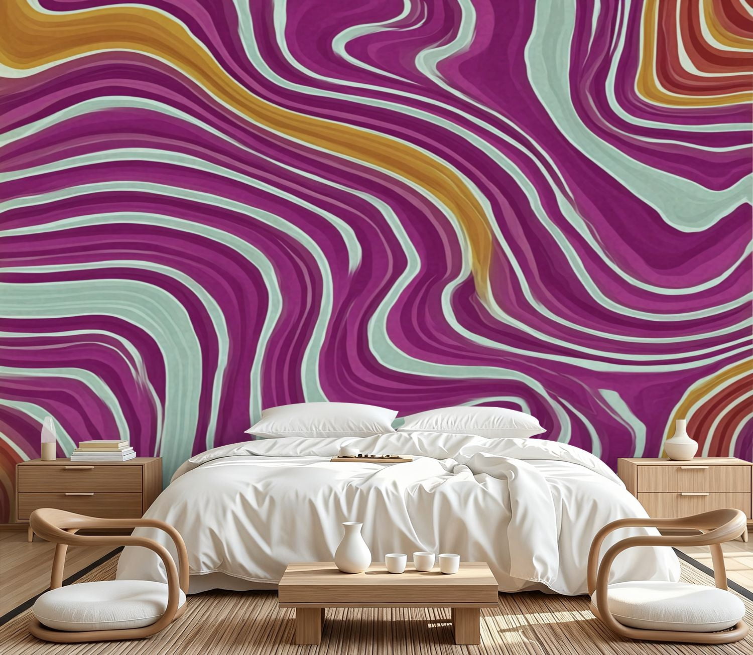 Wall Mural Peel and Stick seamless abstract 60s design paper wave seamless pictures Self-Adhesive Wallpaper Removable Wall Decal Wall Sticker Home Decor for Living Room Bedroom 100"x144"