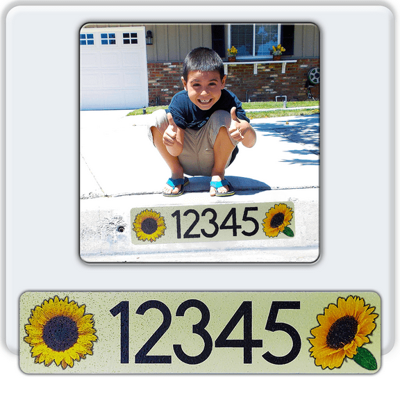 Curb-N-Sign® Customized Super Reflective Aluminum House Number Sticker Decal for Outdoor, Curb Wrap® Address Numbers Letters with Sun Flower
