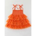 thumbnail image 4 of WIBACKER Toddler Baby Girl 3D Pumpkin Halloween Princess Dress Girls Spaghetti Strap Tiered Tulle Tutu Dresses Summer Mini Smocked Sundress 1-6Y, 4 of 10