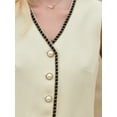 thumbnail image 3 of DARING DIVA Women's Tweed Blazer Vest V Neck Casual Business Waistcoat S Beige, 3 of 5