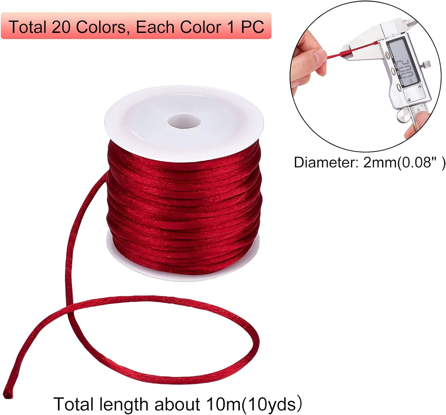 200 Yards 2mm Satin Nylon Cord Rattail Silk Cord Chinese Knotting Macrame Thread for Friendship Bracelet