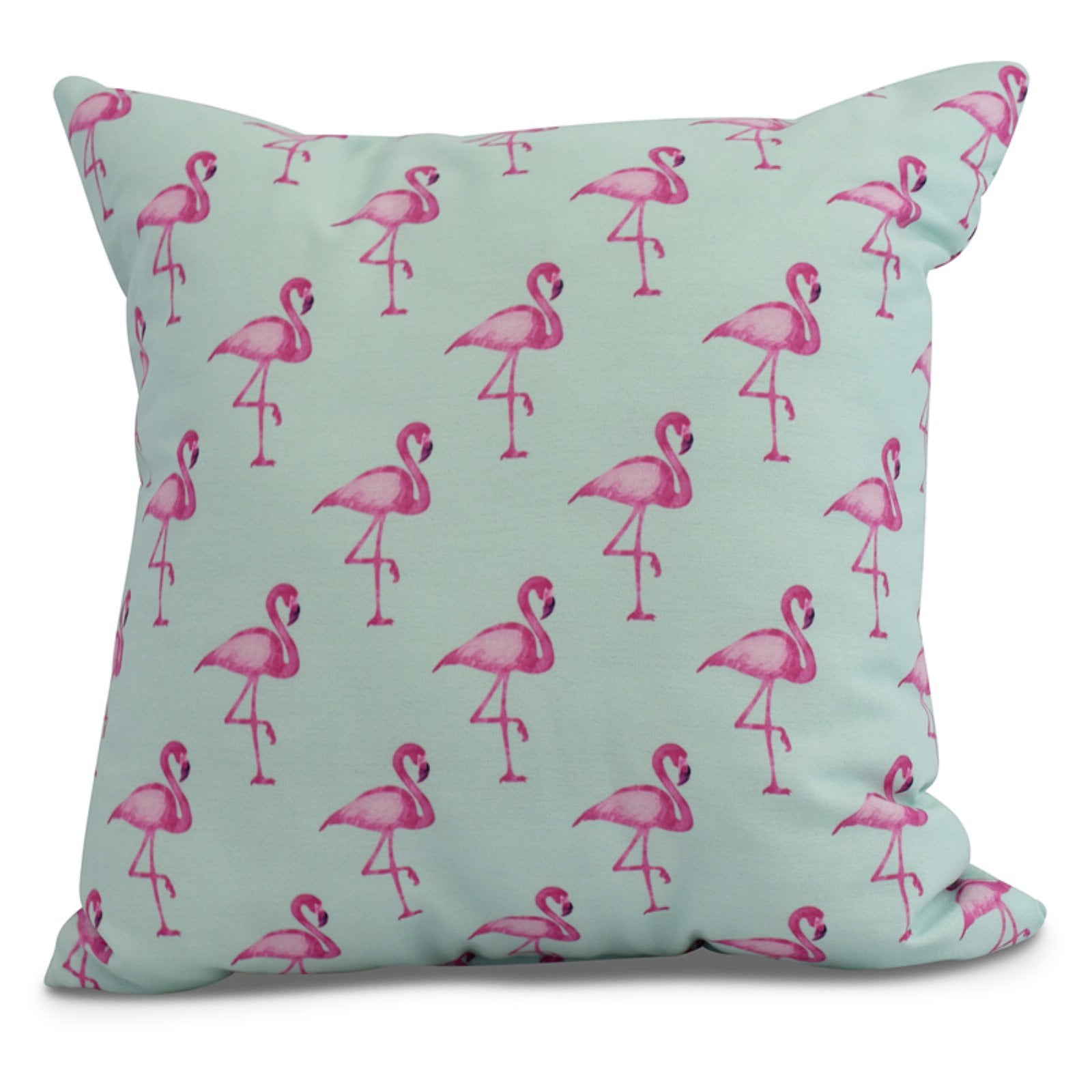 Simply Daisy, 20 x 20 inch, Flamingo Fanfare Multi Animal Print Pillow, Light Green