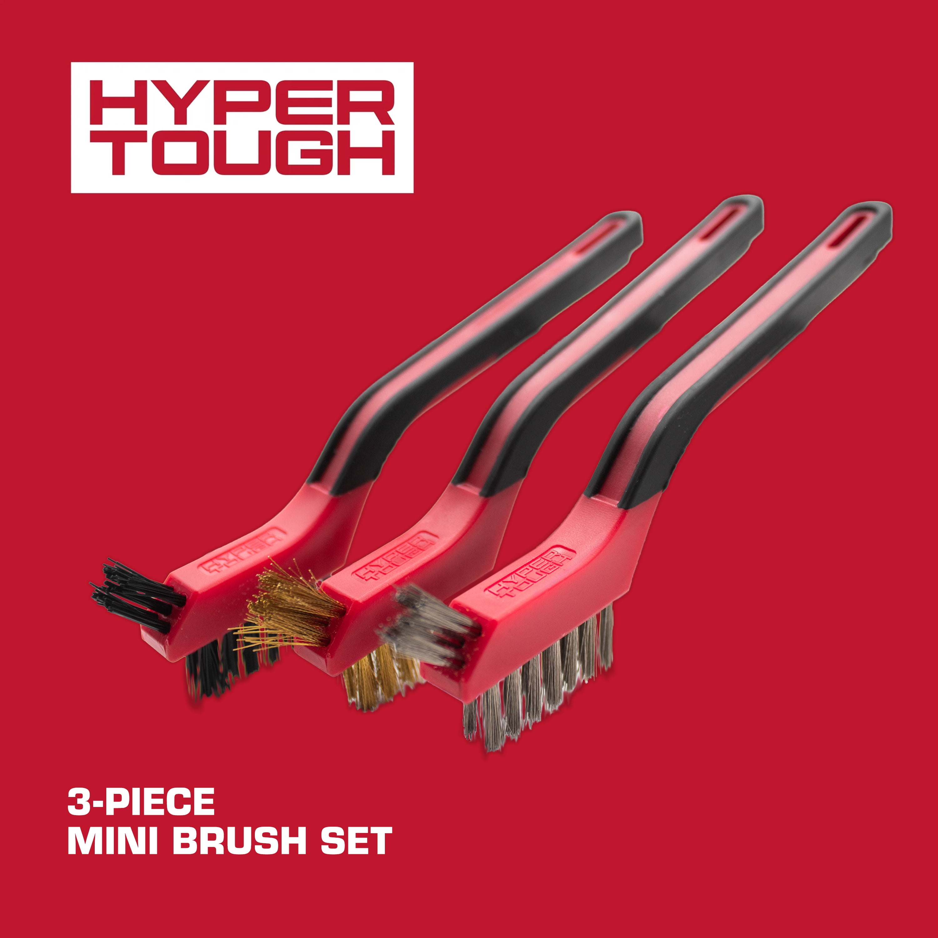 Hyper Tough Mini Brush Set 3-Pack Nylon Brass Stainless Steel for