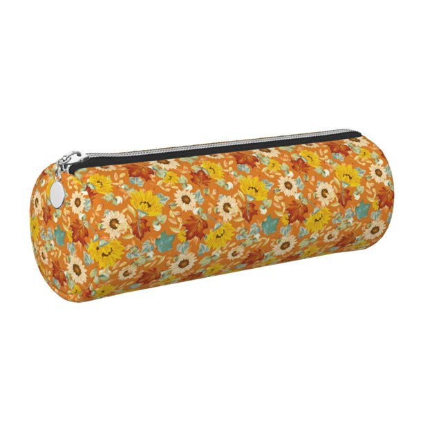 Disketp Daisy maple fall Estuche Organizador de Lápices de Cuero, Estuche de Oficina con Cremallera para Bolígrafo y Lápiz