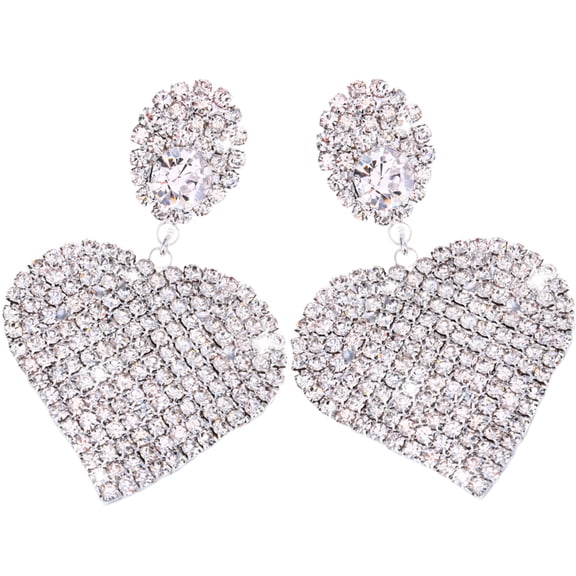 FRCOLOR 1 Pair Heart-shaped Earrings Shiny Rhinestone Earrings Glitter Dangle Earrings
