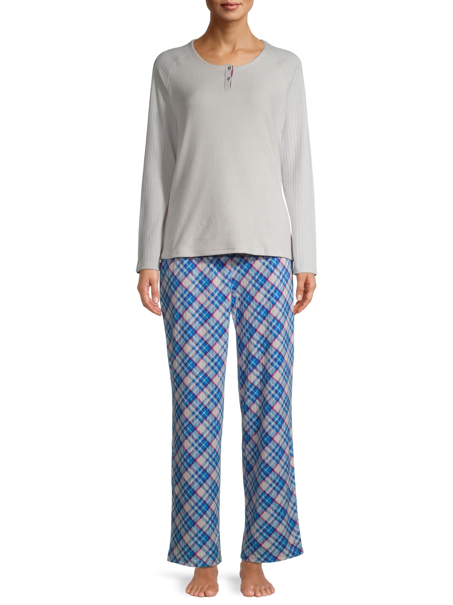 Hanes Women's Stretch Fleece Long Sleeve Top and Pants Pajama Set ...