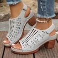 thumbnail image 5 of Hurxie Platform Sandals for Women Sling Wedge Sandals Hollow-Out Low Heel Open Toe Ankle Boots Cutout Shoes Slingback Sandals Gray 43, 5 of 7